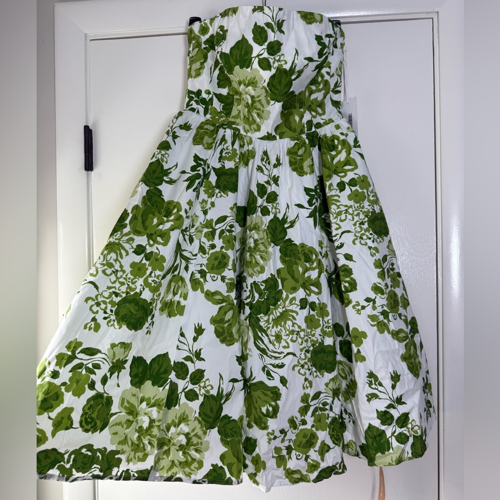 New! Reformation Buttercup Strapless Dress Green White Floral Fit & Flare Sz. 2 - Picture 6 of 15